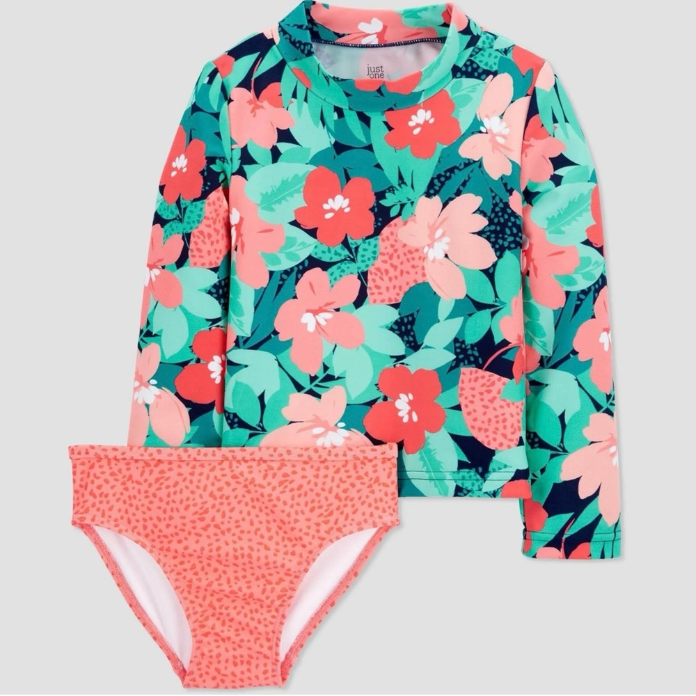Carter’s Just One You Floral Rashguard Swimsuit Pink Green Size 18 Months